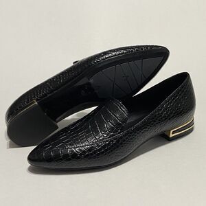 Aquatalia Women’s Loafer Perci Gold Black Crocodile Embossed Leather Size 5 $350